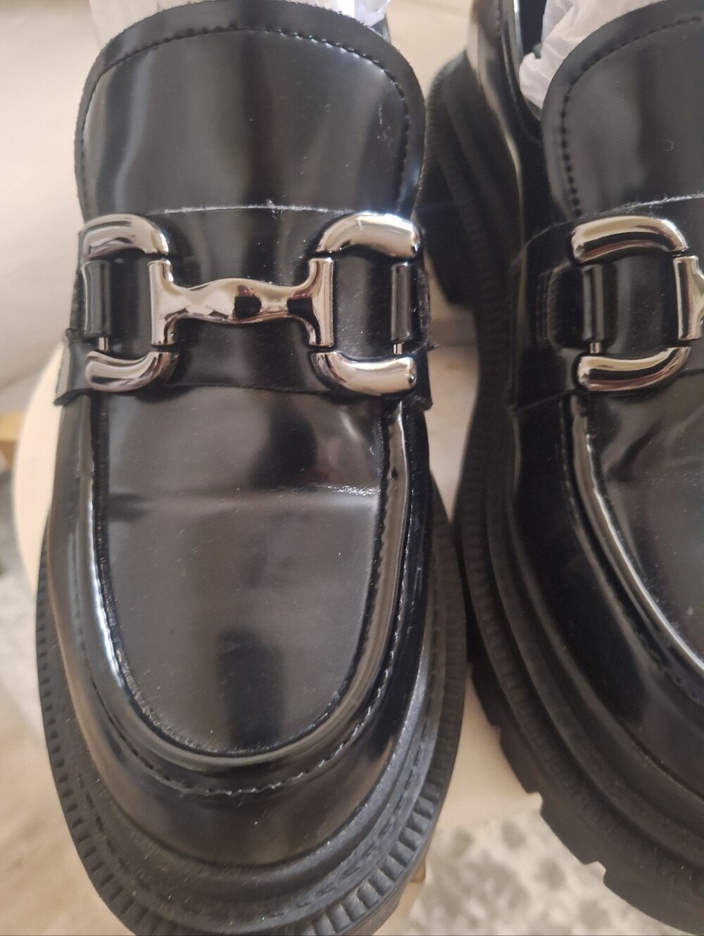 Madden Girl Black Patent Loafers with Dark Silver Horsebit Hardware - Picture 8 of 8